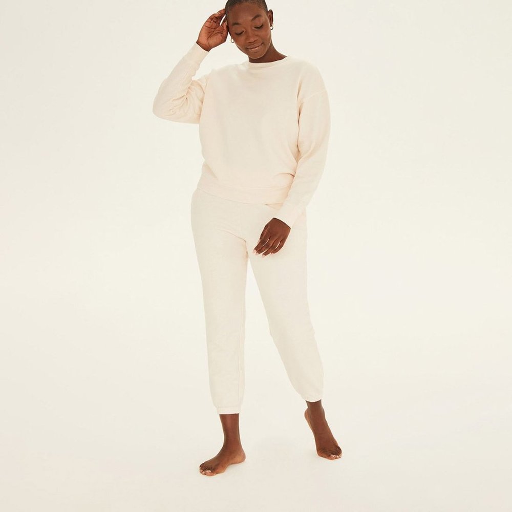 Girlfriend Collective Sweatshirt + Sweatpants Set | Ecru | Small
